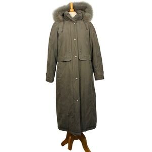 Vintage Utex Design Puffer Coat Long Parka faux fur trim hood M Olive Green 90s